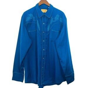 Scully Men’s Blue Embroidered Pearl Snap Long Sleeve Western Shirt Size XL